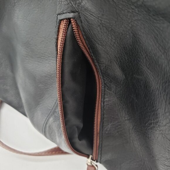 Crossbody Hobo 2 in 1 BORSE in PELLE Made in Italy Purse Bag Black Brown Leather - Picture 5 of 14